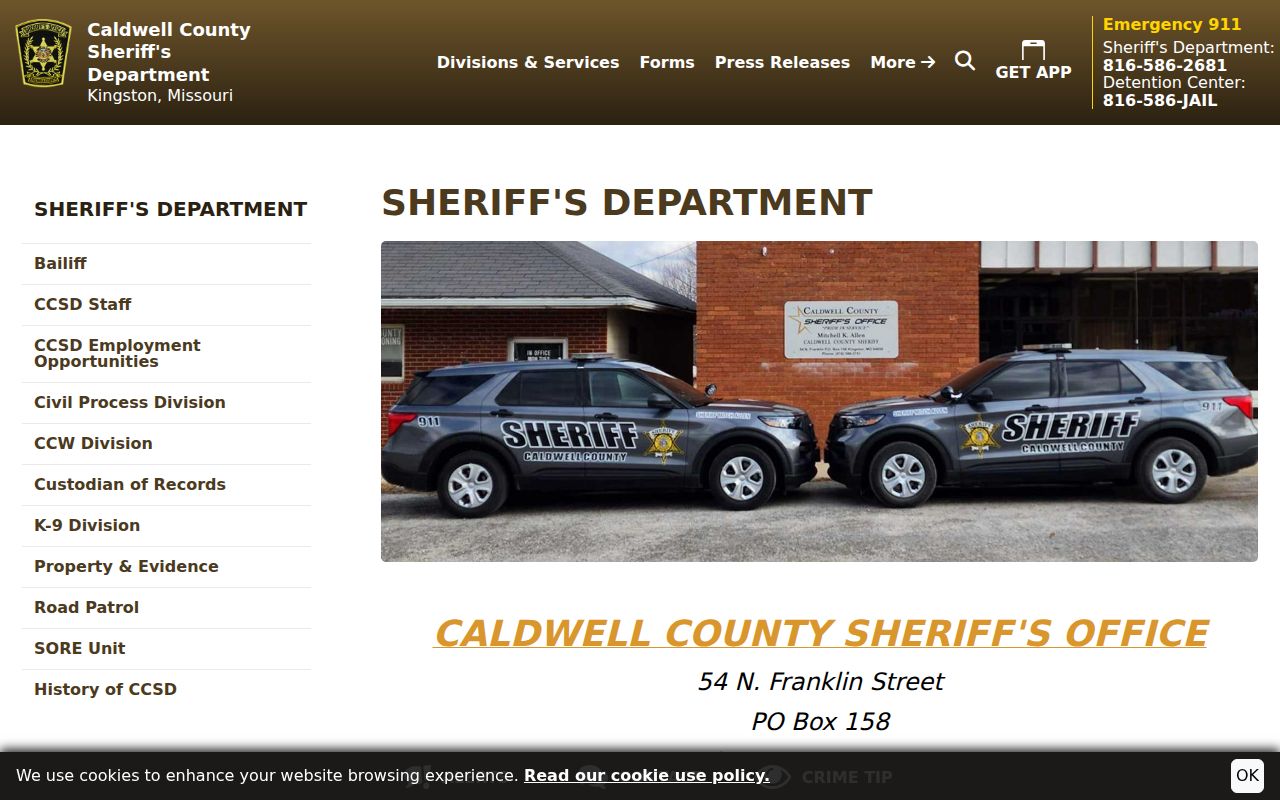 Official Caldwell County Sheriff Department page used for warrant record context